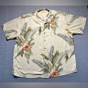 Tommy Bahama Men’s 2XL Beige Floral Silk Hawaiian Camp Shirt